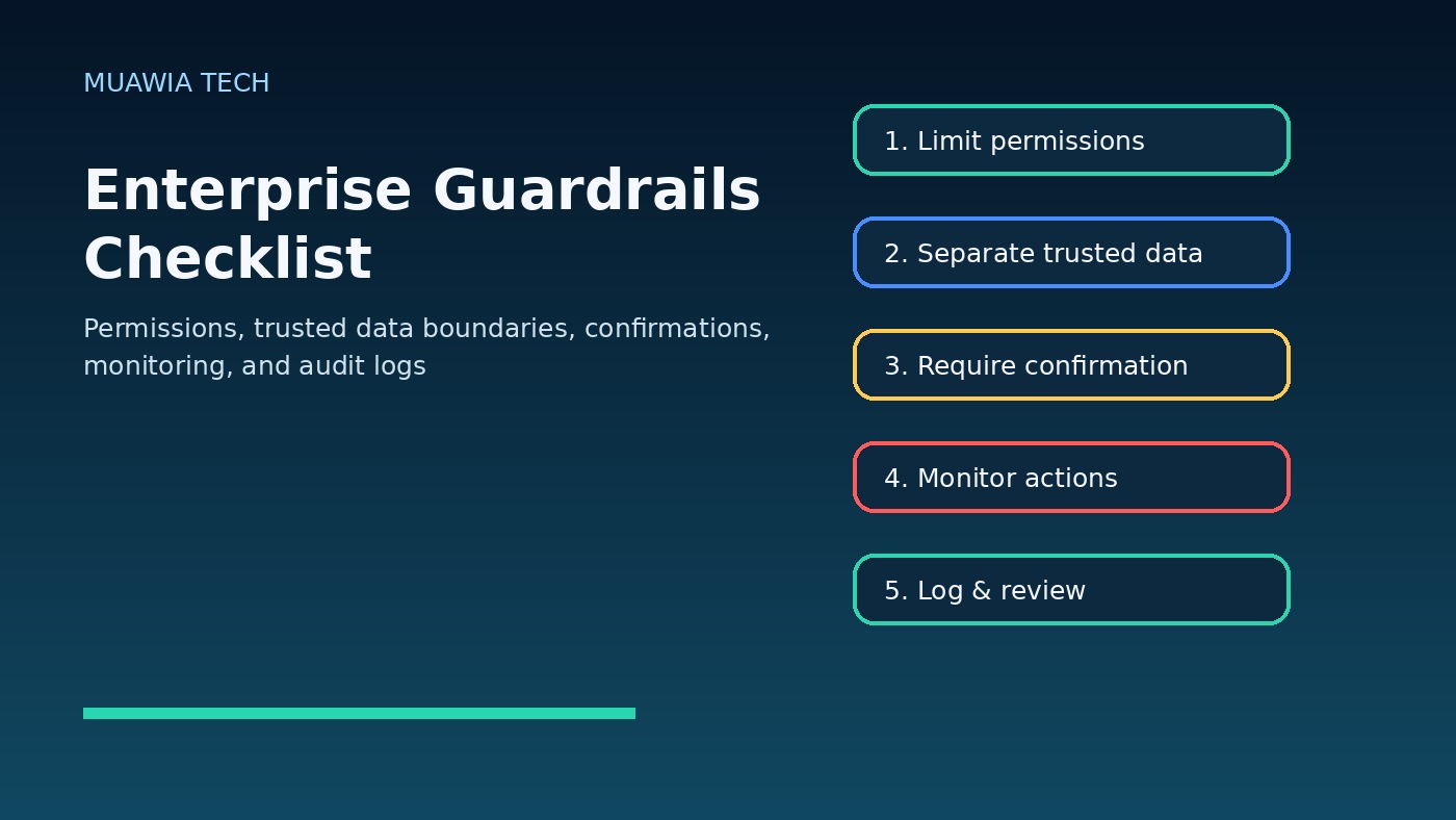 Checklist of enterprise guardrails for AI browser agent security