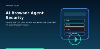 AI browser agent security graphic showing browser actions controlled by policy guardrails
