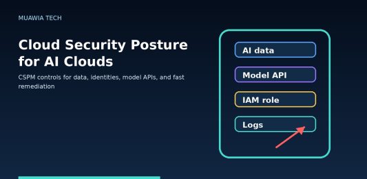 Cloud security posture dashboard for AI cloud environments showing data identity model API and logging controls