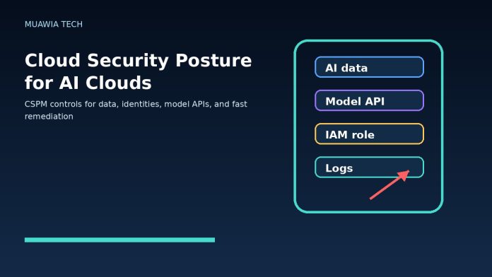 Cloud Security Posture for AI Clouds Cloud security posture dashboard for AI cloud environments showing data identity model API and logging controls