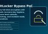 BitLocker security graphic showing a lock, recovery key controls, and encryption safeguards