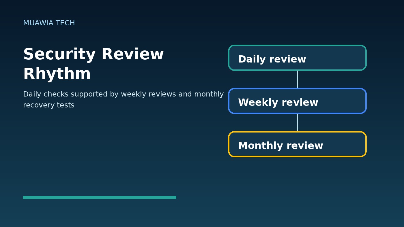 Daily weekly and monthly cybersecurity review schedule for business teams