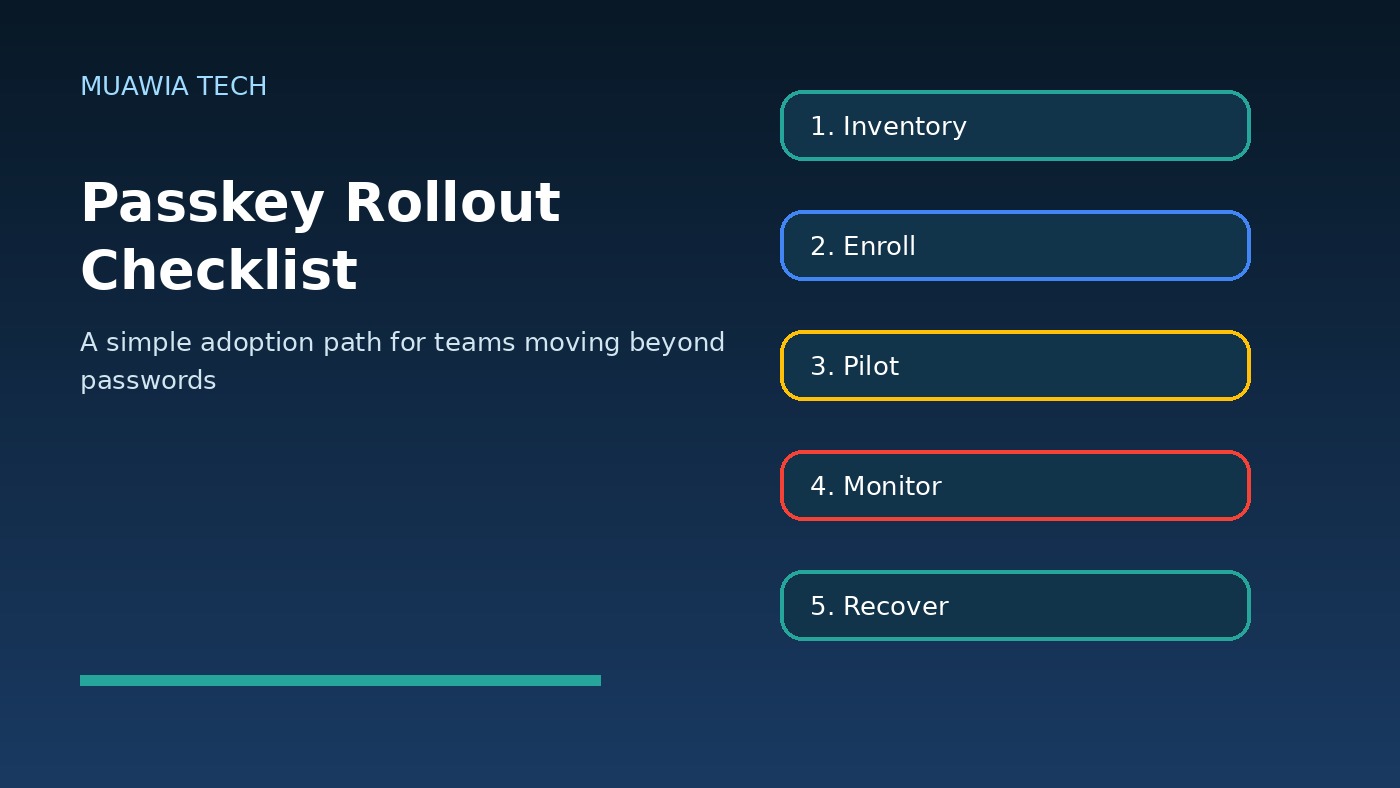 Passkey rollout checklist for inventory enrollment pilots monitoring and recovery