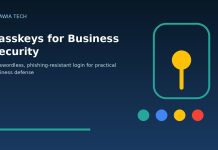 Passkeys for business security with a lock and identity controls
