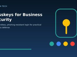 Passkeys for business security with a lock and identity controls