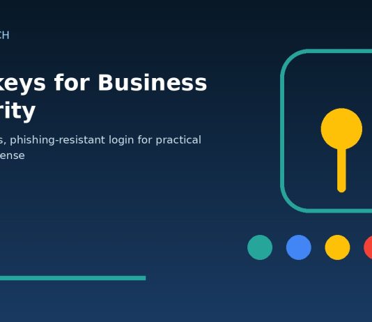 Passkeys for business security with a lock and identity controls