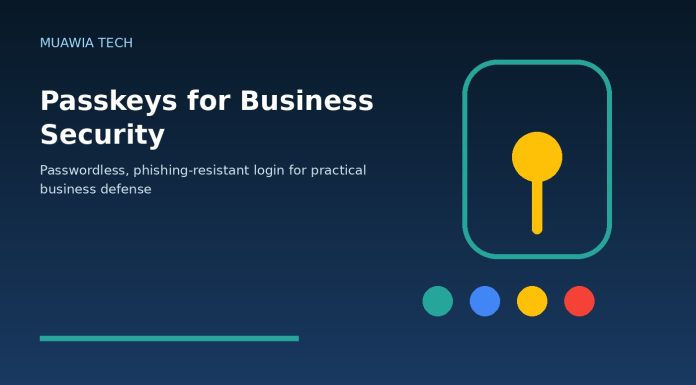 Passkeys for business security with a lock and identity controls