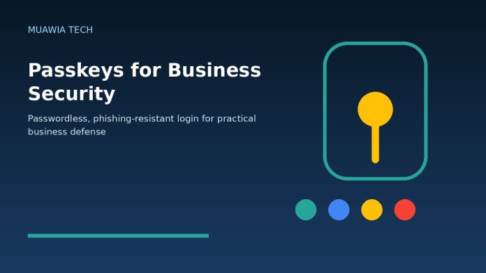 Passkeys for business security with a lock and identity controls