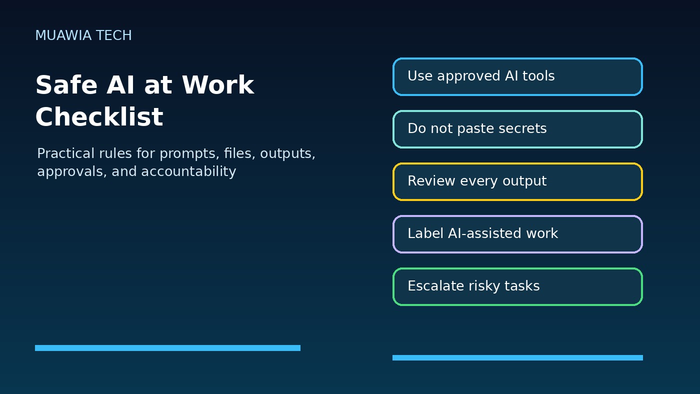Safe AI at work checklist for employees using artificial intelligence tools