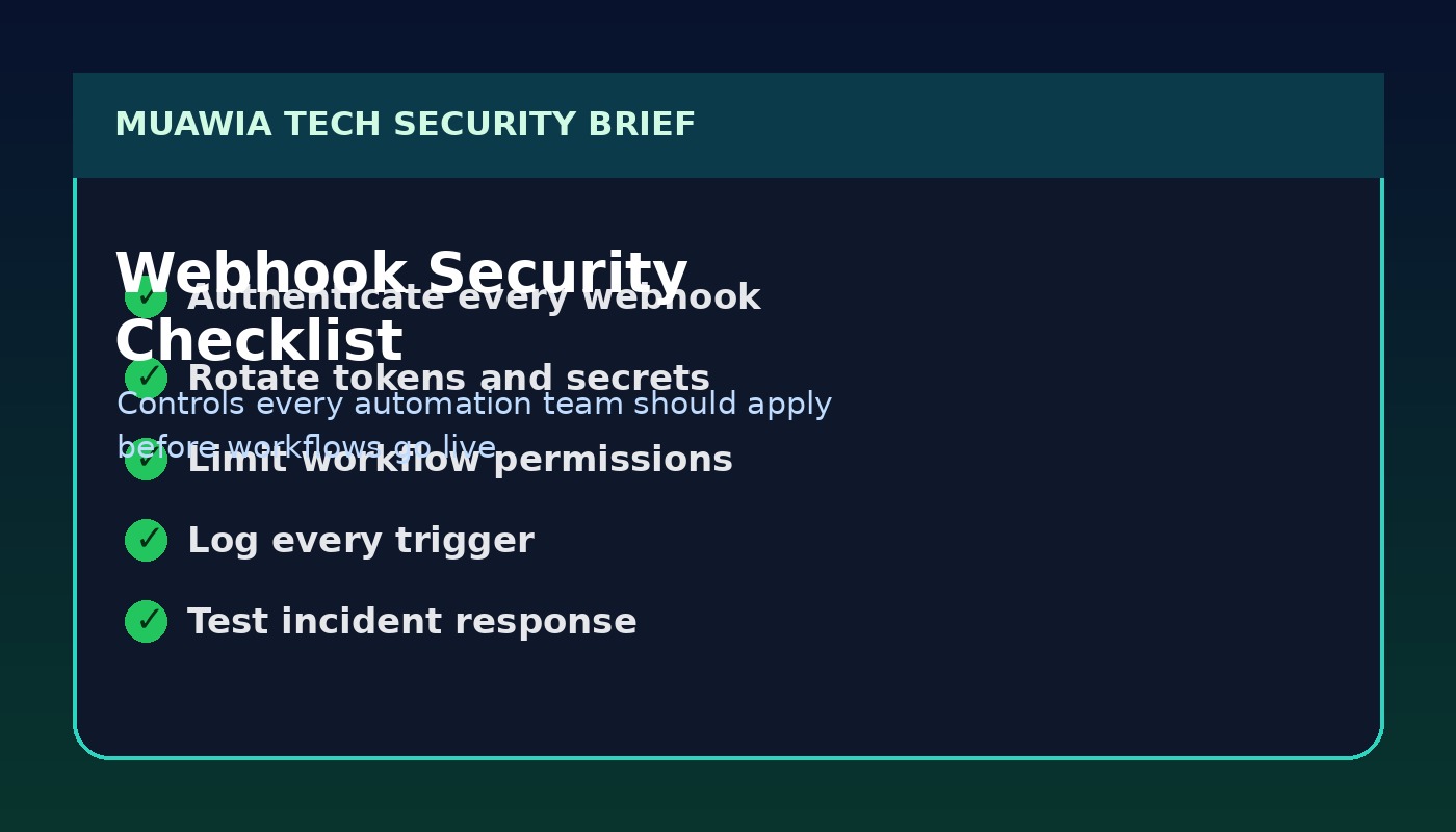 Checklist of security controls for webhooks and automation workflows